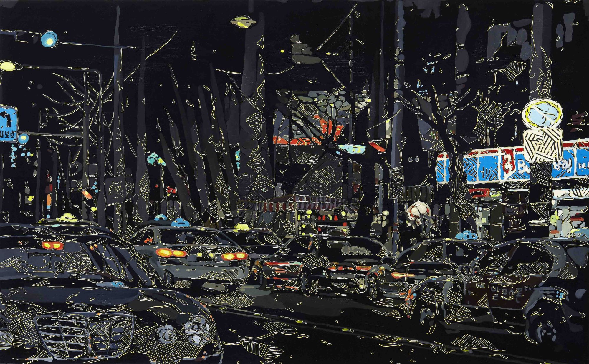 홍대앞 풍경, 72.5x116.6cm, Acrylic on canvas sheet cutting, 2008