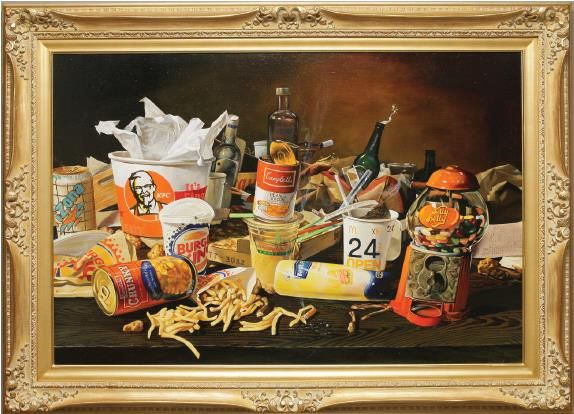 contemporary still life with a selly belly candies, oil on canvas, 84x149cm, 2009